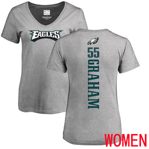 Women Philadelphia Eagles #55 Brandon Graham Ash Backer V-Neck NFL T Shirt